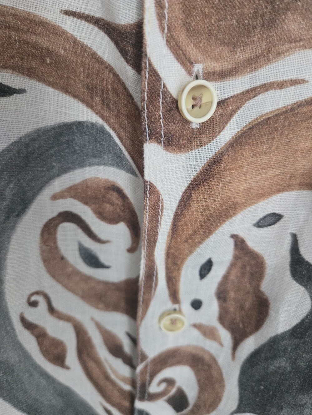 MARCEL MASSIMO Long-Sleeve Linen Shirt in Brown & Gray Button-Up - Picture 14 of 15